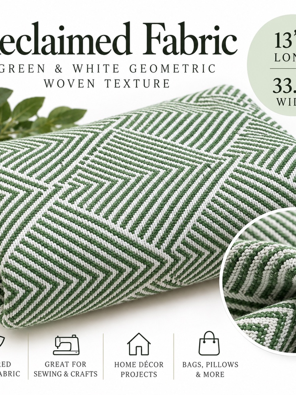 Reclaimed Fabric Green & White Geometric Throw Pillow Cover